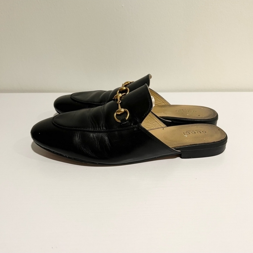 Gucci - Princetown Black and Gold Leather Loafers Mules Size 40 - Picture 8 of 8